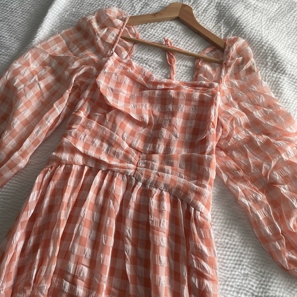 Kestan Coquette Style Baby Pink Gingham Square neck Long Sleeve Maxi Dress - Picture 6 of 15